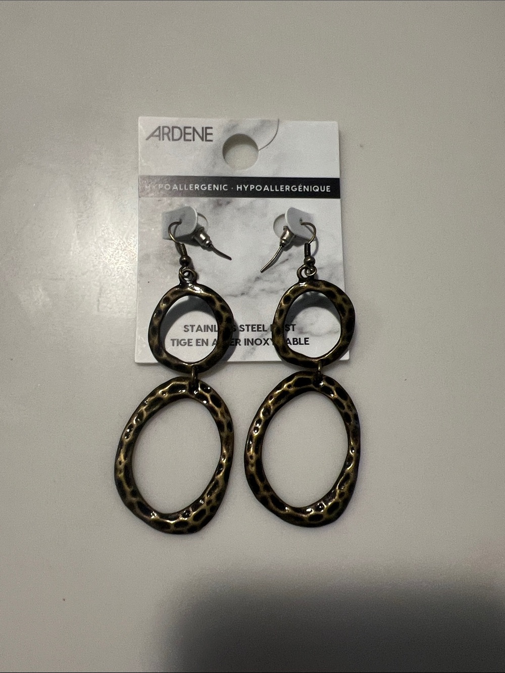 Ardene Antique Gold Textured Double Oval Drop Earrings